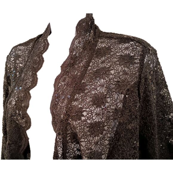 Black Lace Sequin Bolero Crop Jacket Size XL Wedding Special Event Classic Shrug - Picture 3 of 16